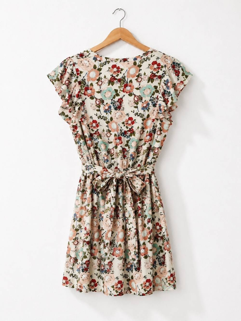 DR2 Cream Floral V-Neck Midi Dress - Picture 4 of 5